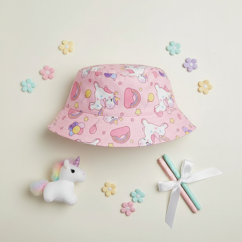 unicorn bucket hat - flat-lay