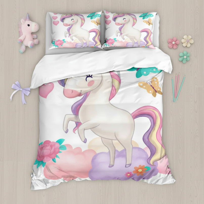 unicorn butterfly bedding - flat-lay