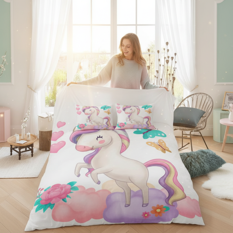 unicorn butterfly bedding - in-use