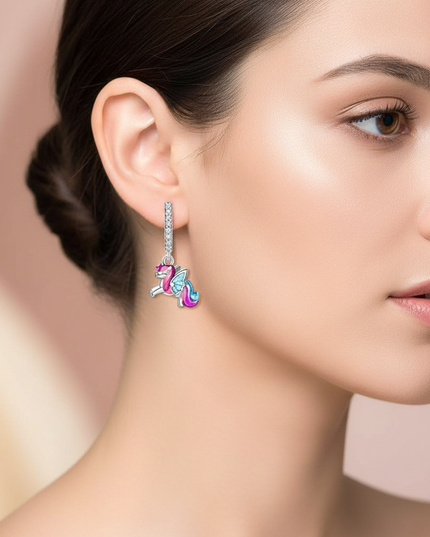 unicorn butterfly earrings - in-use