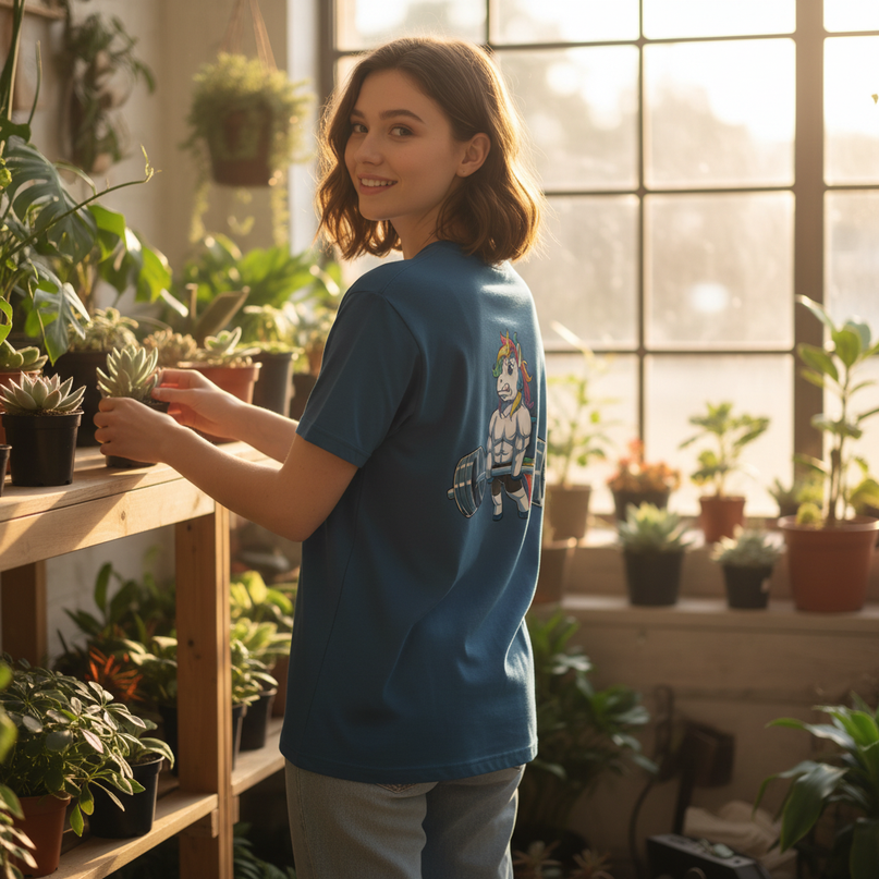 unicorn camp shirt - in-use