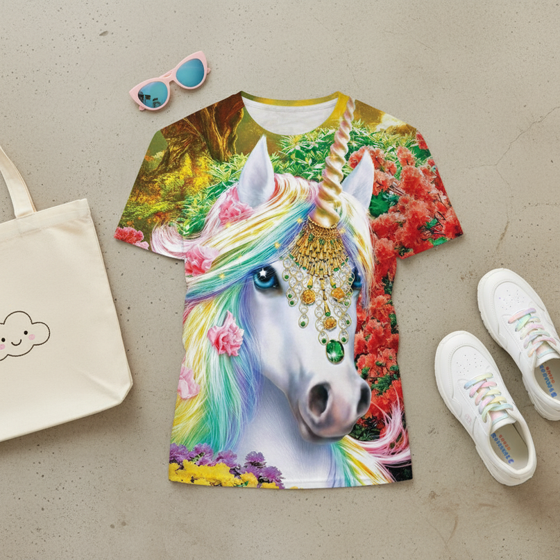 unicorn camping shirt - flat-lay