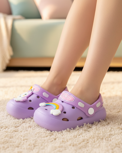 unicorn candy slippers - in-use