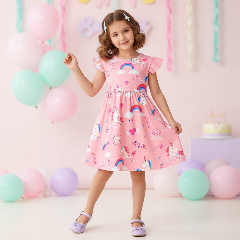 unicorn cartoon dress with bag - front