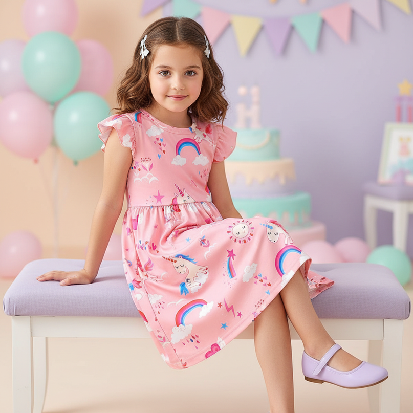 unicorn cartoon dress with bag - sitting