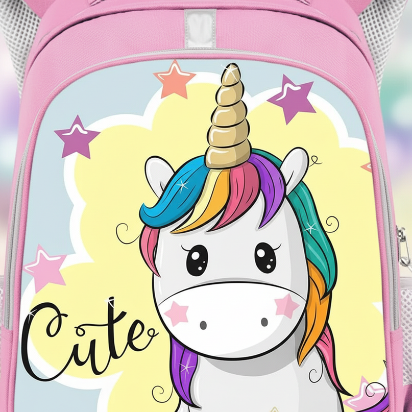 unicorn cartoon print backpack - detail