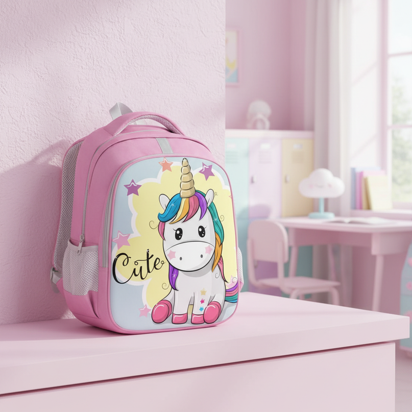 unicorn cartoon print backpack - lifestyle