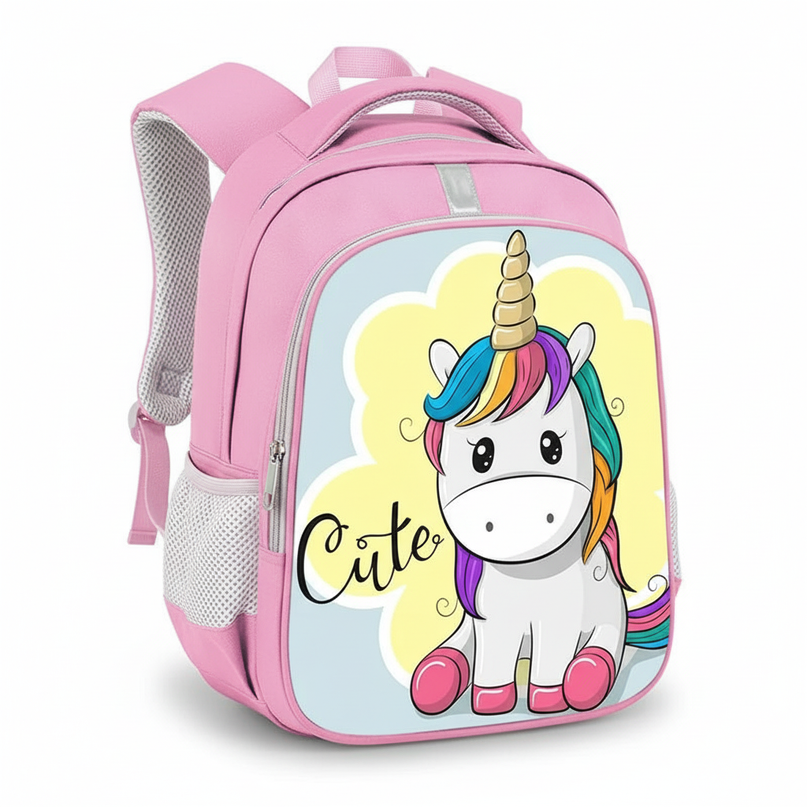 unicorn cartoon print backpack - white-bg
