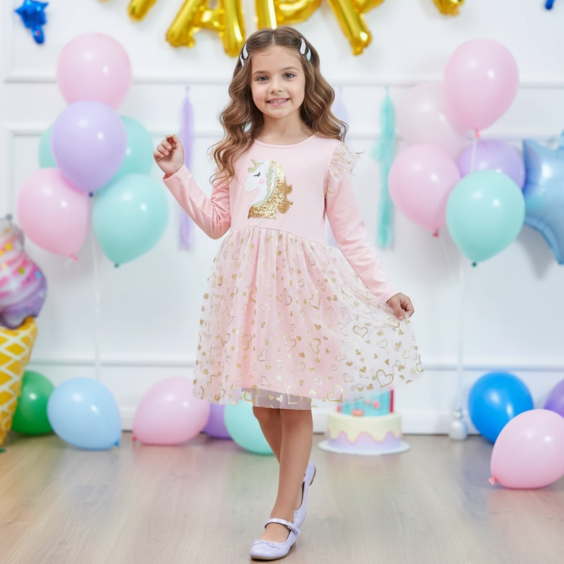 unicorn cartoon print dress - front