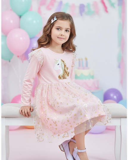 unicorn cartoon print dress - sitting