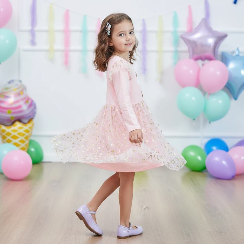 unicorn cartoon print dress - three-quarter