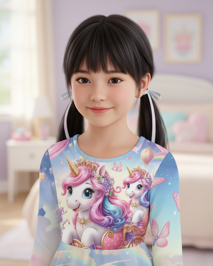 unicorn cartoon print long sleeve dress - detail