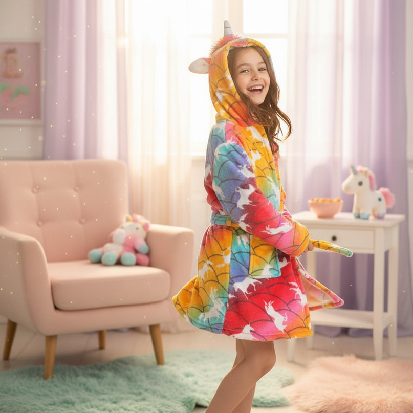 unicorn cartoon robe - in-use