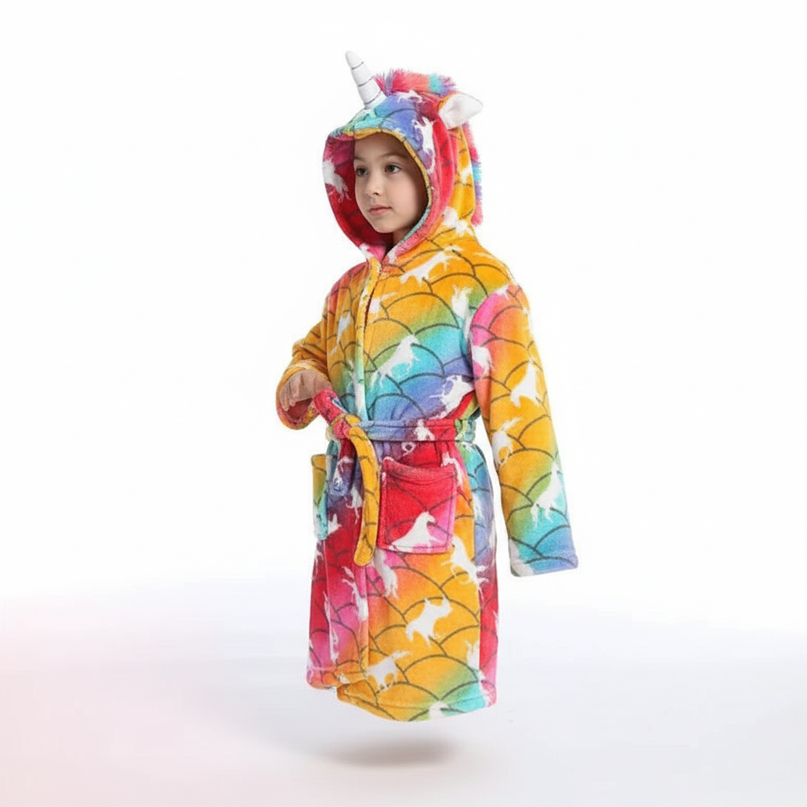 unicorn cartoon robe - white-bg