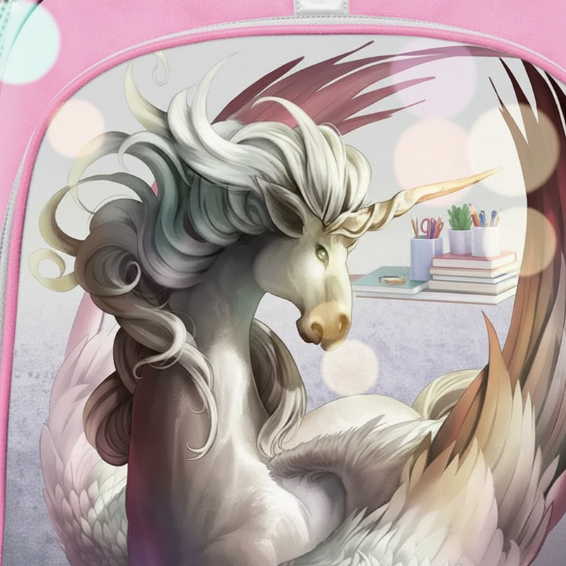 unicorn cartoon school backpack - detail