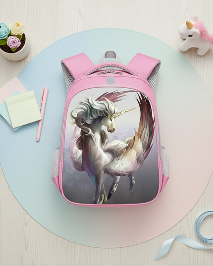 unicorn cartoon school backpack - flat-lay