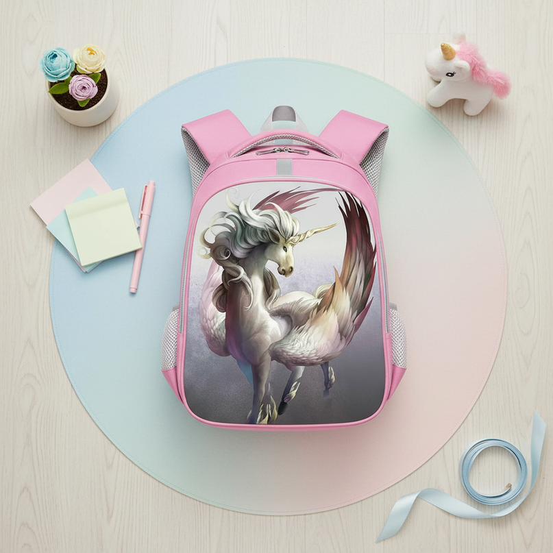unicorn cartoon school backpack - flat-lay