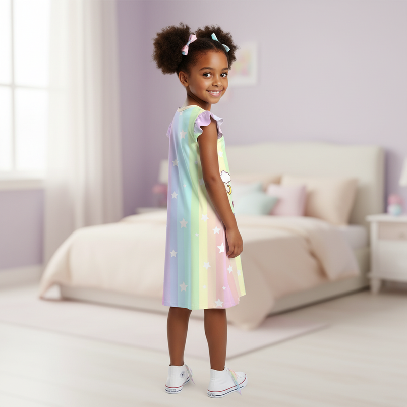 unicorn cartoon summer nightgown dress - back