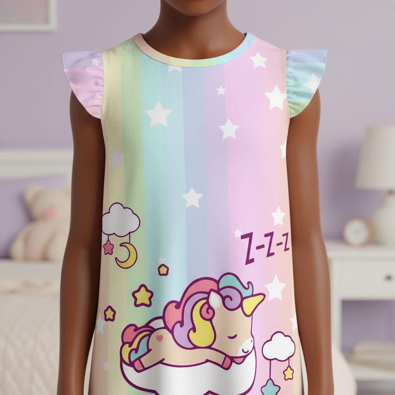 unicorn cartoon summer nightgown dress - detail