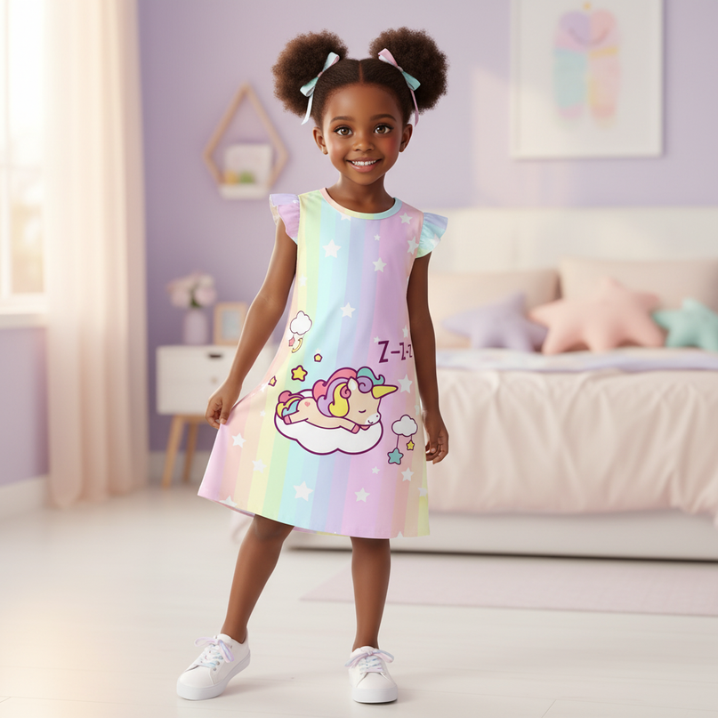 unicorn cartoon summer nightgown dress - front