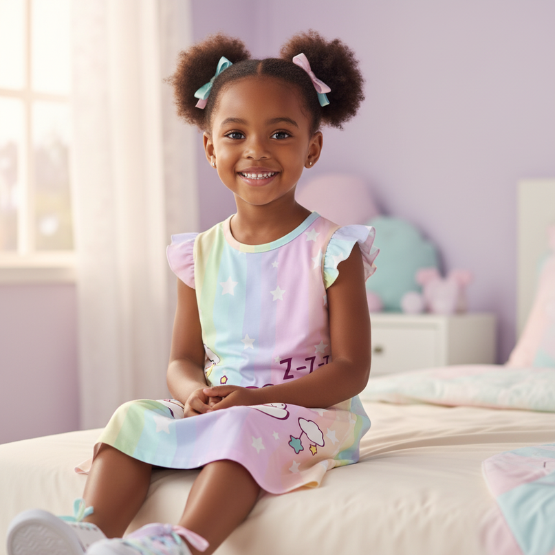 unicorn cartoon summer nightgown dress - sitting