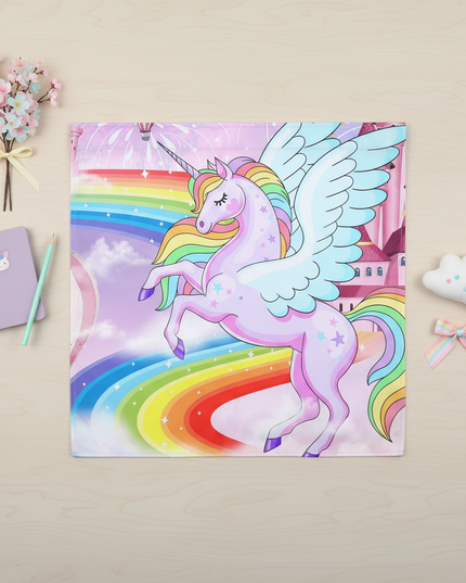 unicorn castle curtains - flat-lay