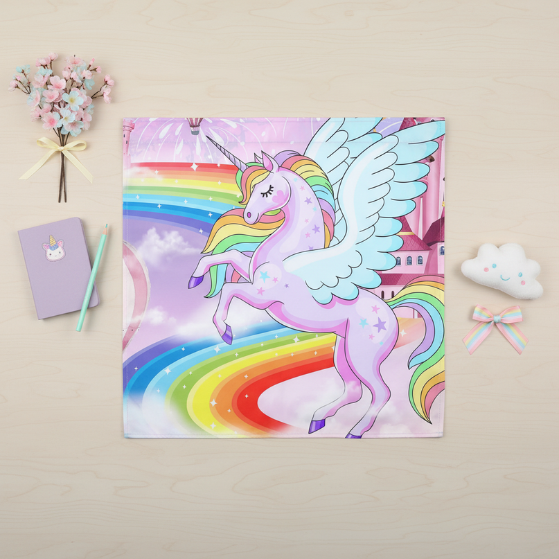 unicorn castle curtains - flat-lay