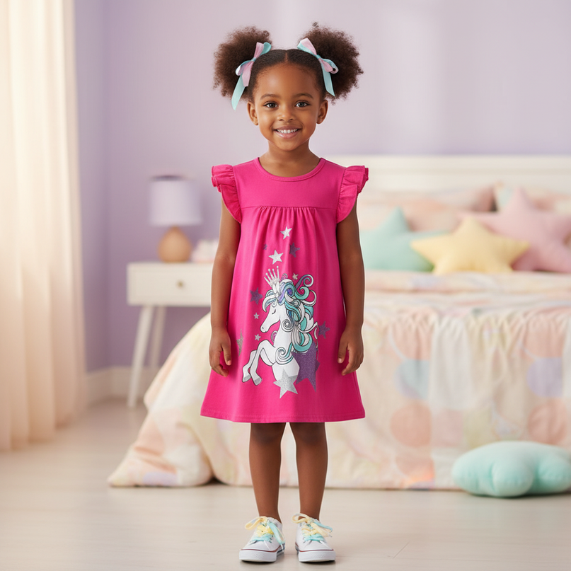 unicorn casual ruffle dress girls - detail