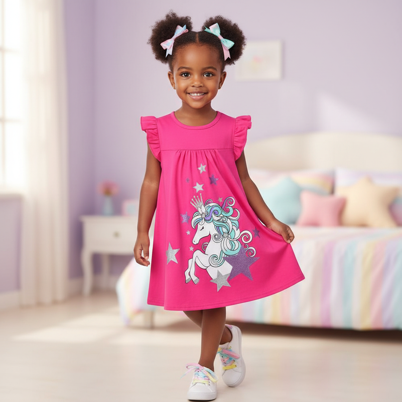unicorn casual ruffle dress girls - front