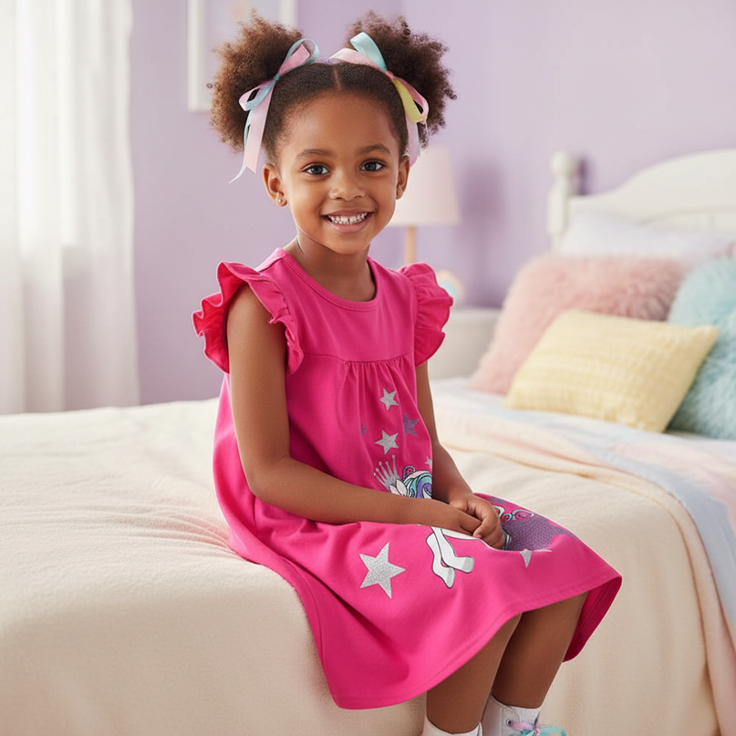 unicorn casual ruffle dress girls - sitting