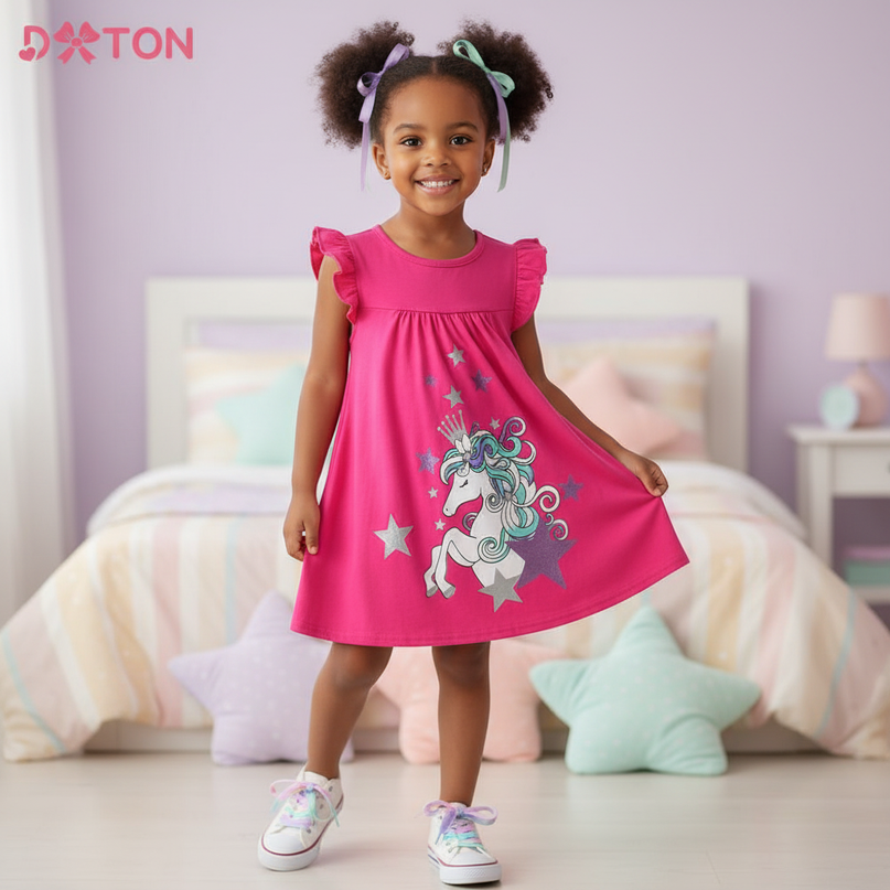 unicorn casual ruffle dress girls - three-quarter