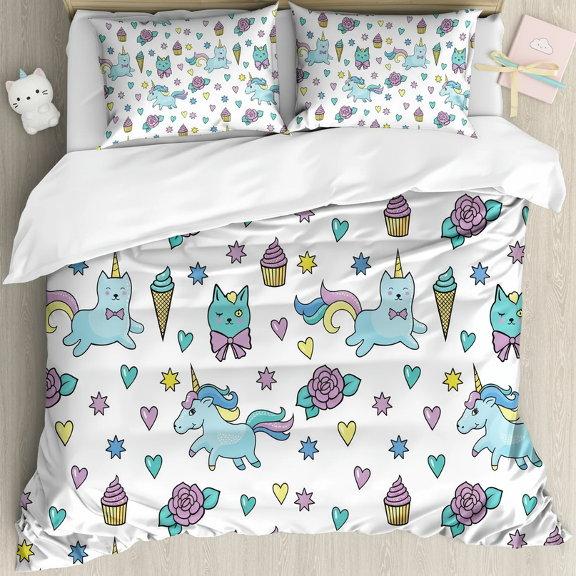 unicorn cat bedding - flat-lay