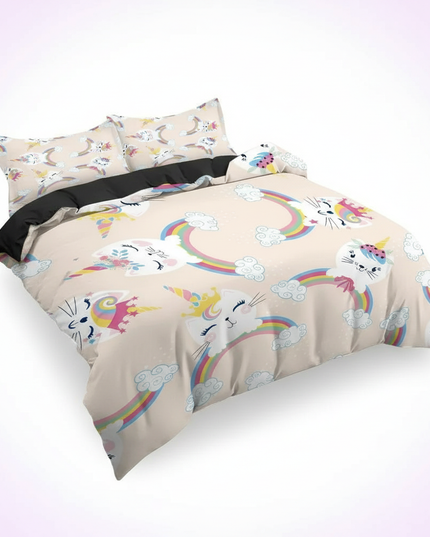 unicorn cat rainbow bedding - white-bg