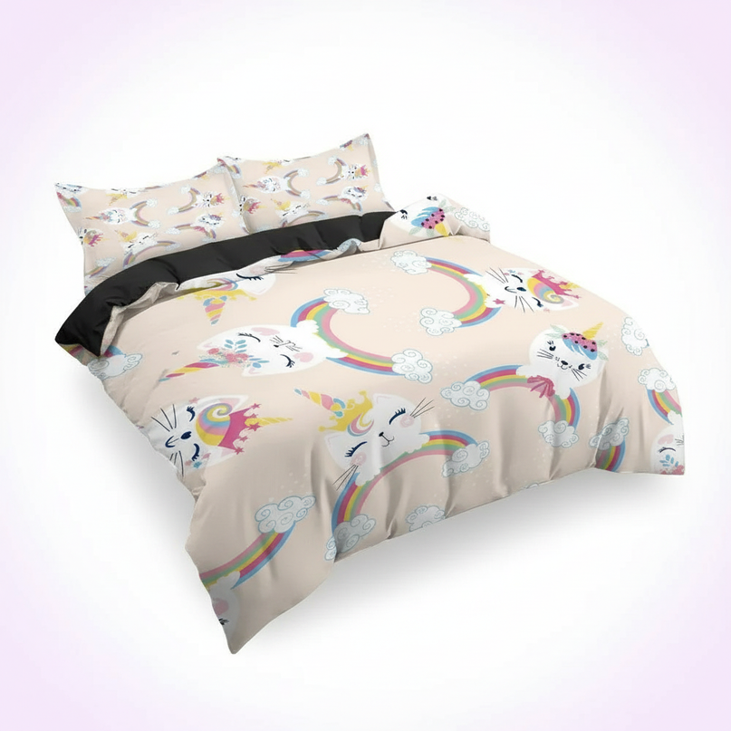 unicorn cat rainbow bedding - white-bg