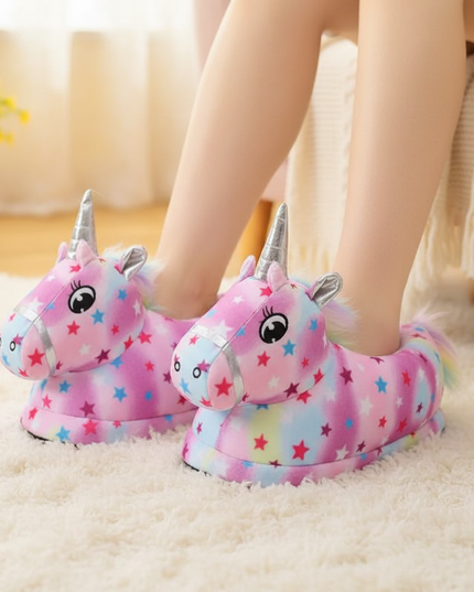 unicorn character slippers - in-use