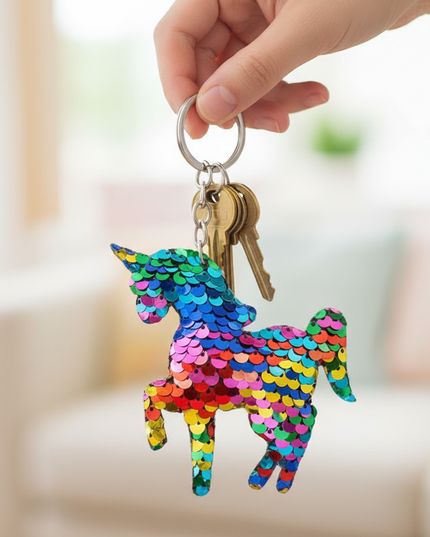 unicorn charm clip keychain - in-use