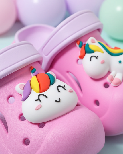 unicorn charm clogs - detail