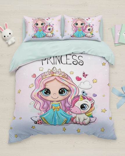 unicorn childrens bedding - flat-lay