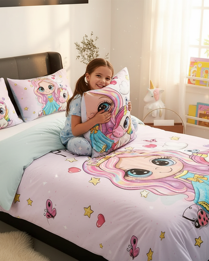 unicorn childrens bedding - in-use