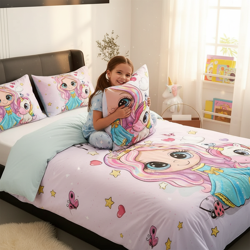 unicorn childrens bedding - in-use