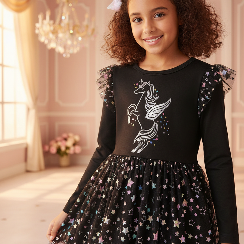 unicorn christmas dress girls - detail