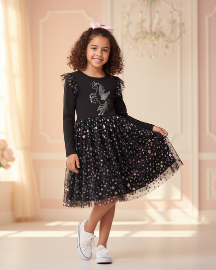 unicorn christmas dress girls - front