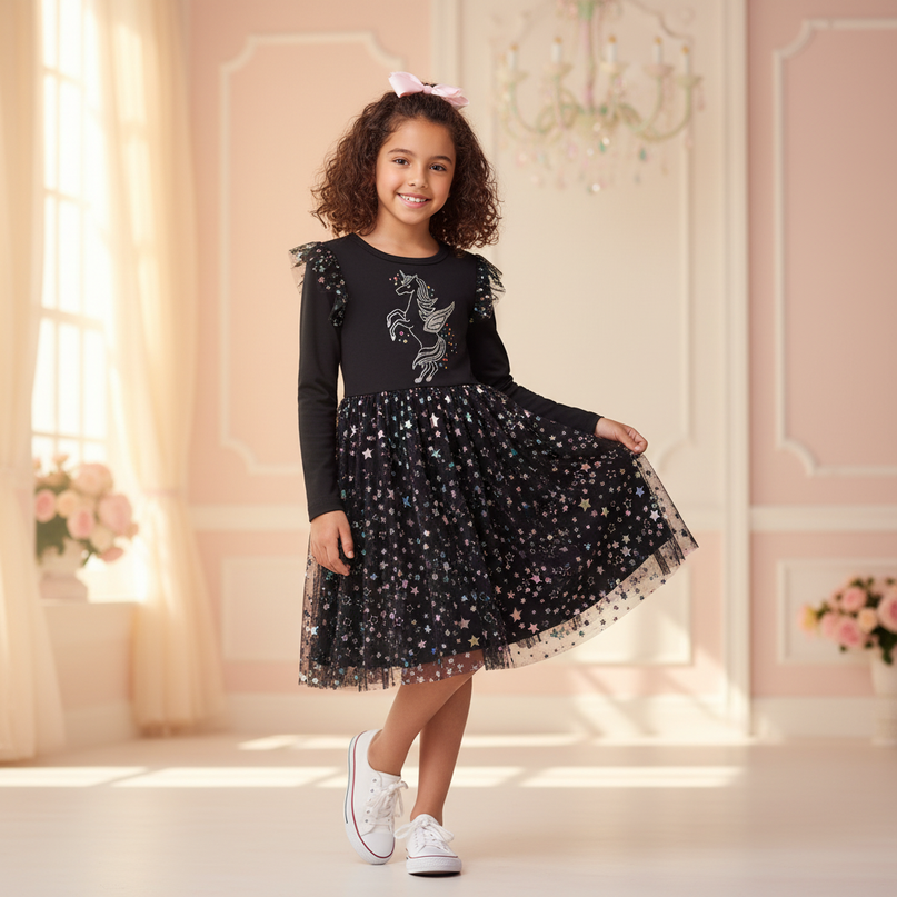 unicorn christmas dress girls - front