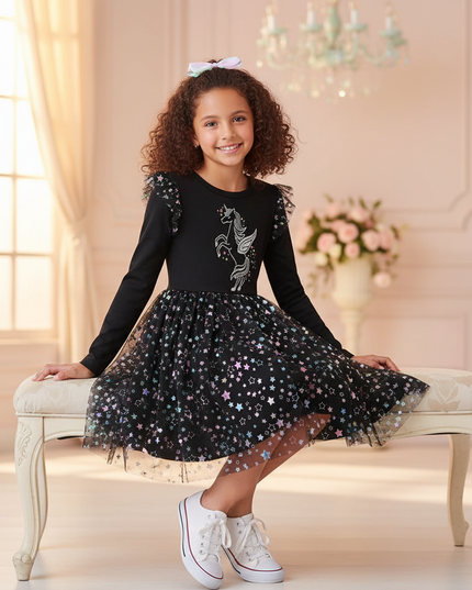 unicorn christmas dress girls - sitting