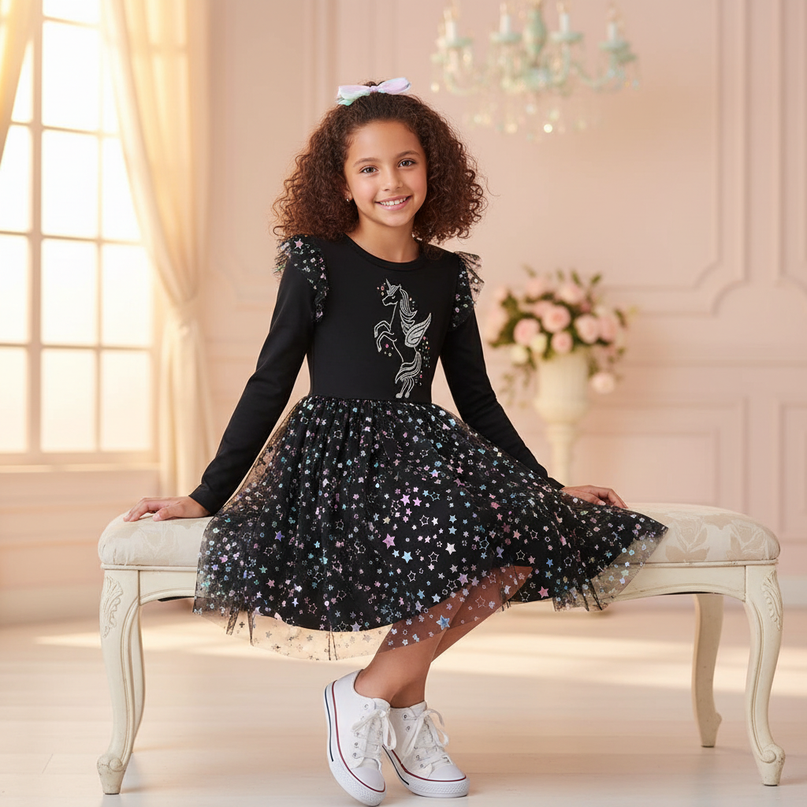 unicorn christmas dress girls - sitting