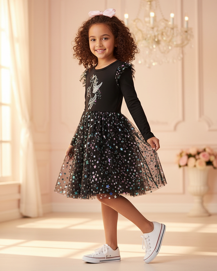 unicorn christmas dress girls - three-quarter