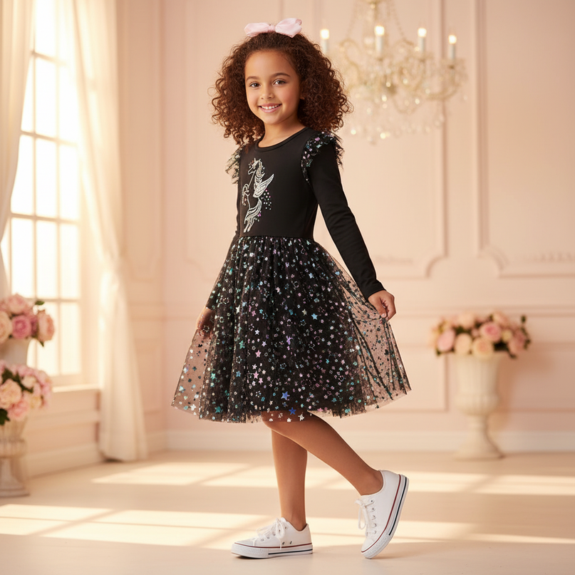 unicorn christmas dress girls - three-quarter