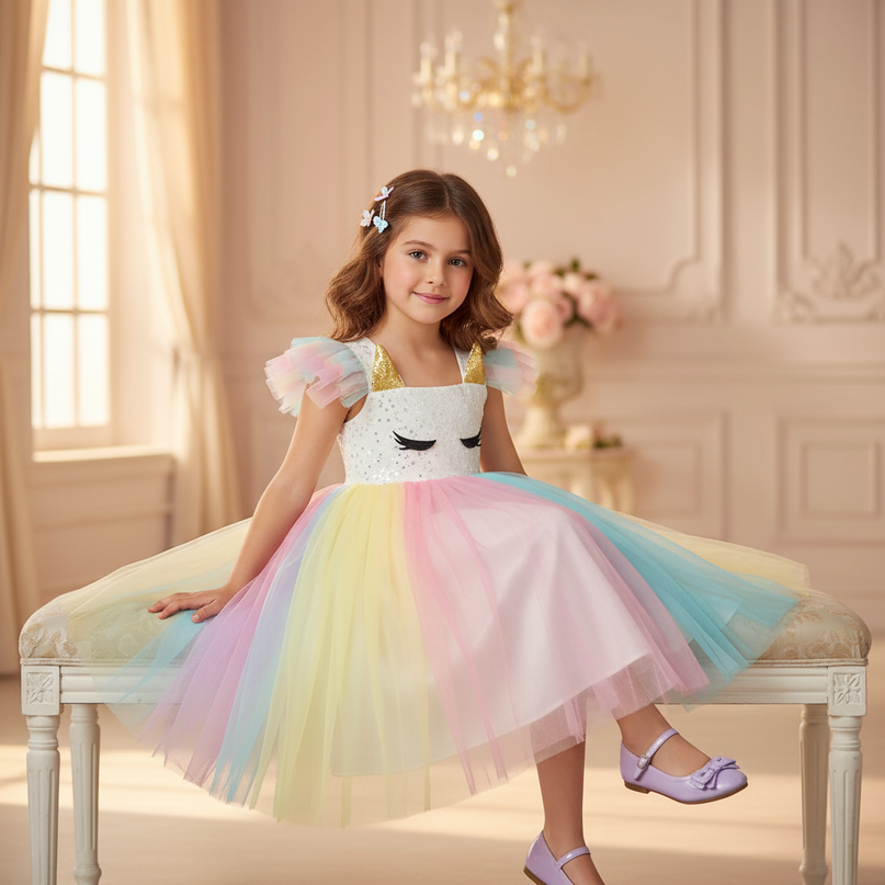 unicorn christmas dress - sitting