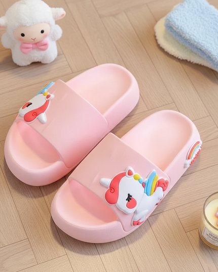 unicorn chunky slippers - flat-lay
