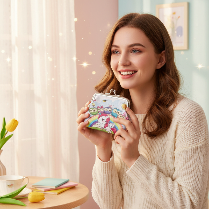 unicorn clasp purse - in-use